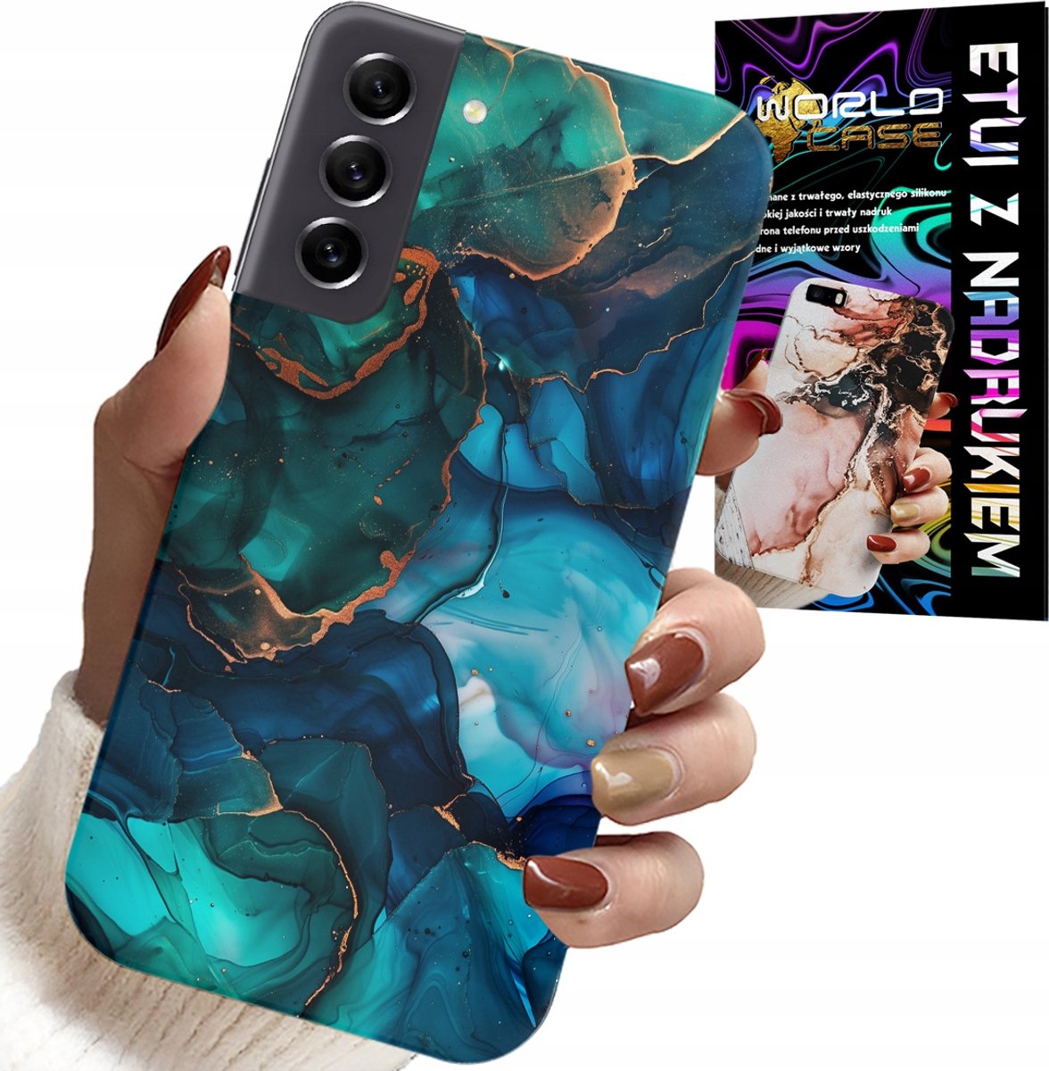 HOESJE VOOR SAMSUNG GALAXY S21 - BLAUWGROENE MARMERPATROON ACHTERKANT
