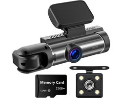 ADEL Dashcam voor Auto met Nachtzicht en Parkeercamera (Parkeerhulp) - 3 Camera’s (Voor, Binnen & Achter) - 1080P Full HD & WiFi - Incl. 32GB SD Kaart