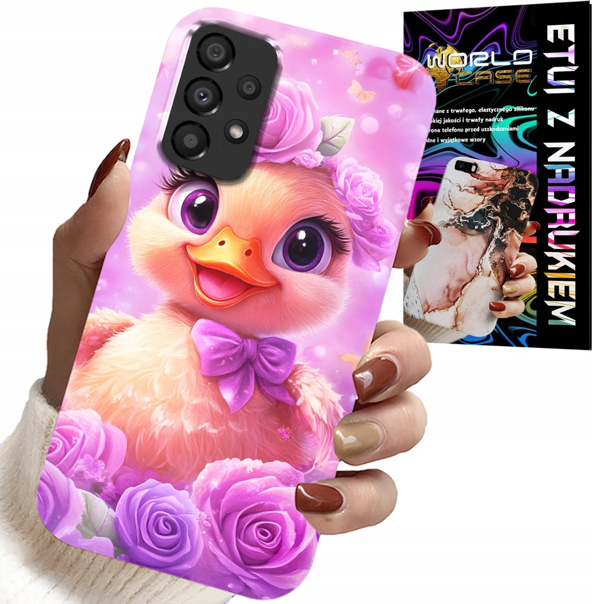HOESJE VOOR SAMSUNG A52 / A52S - SCHATTIG EENDJE OP EEN ROZE ACHTERGROND