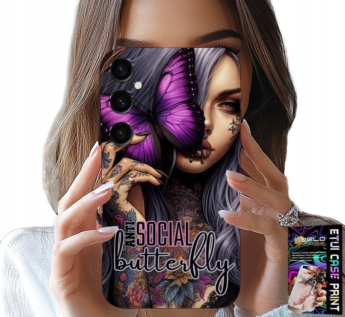 HOESJE VOOR SAMSUNG GALAXY S23 FE - ANTI-SOCIAL BUTTERFLY ROZE VLINDER + GLAS