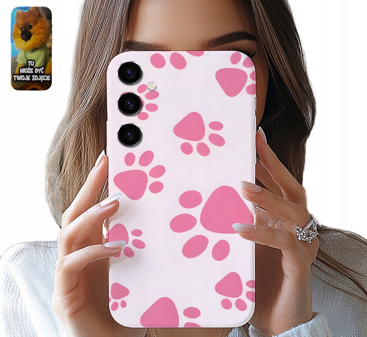 Hoesje voor Samsung Galaxy S24, roze hondenpootjes, damespatroon