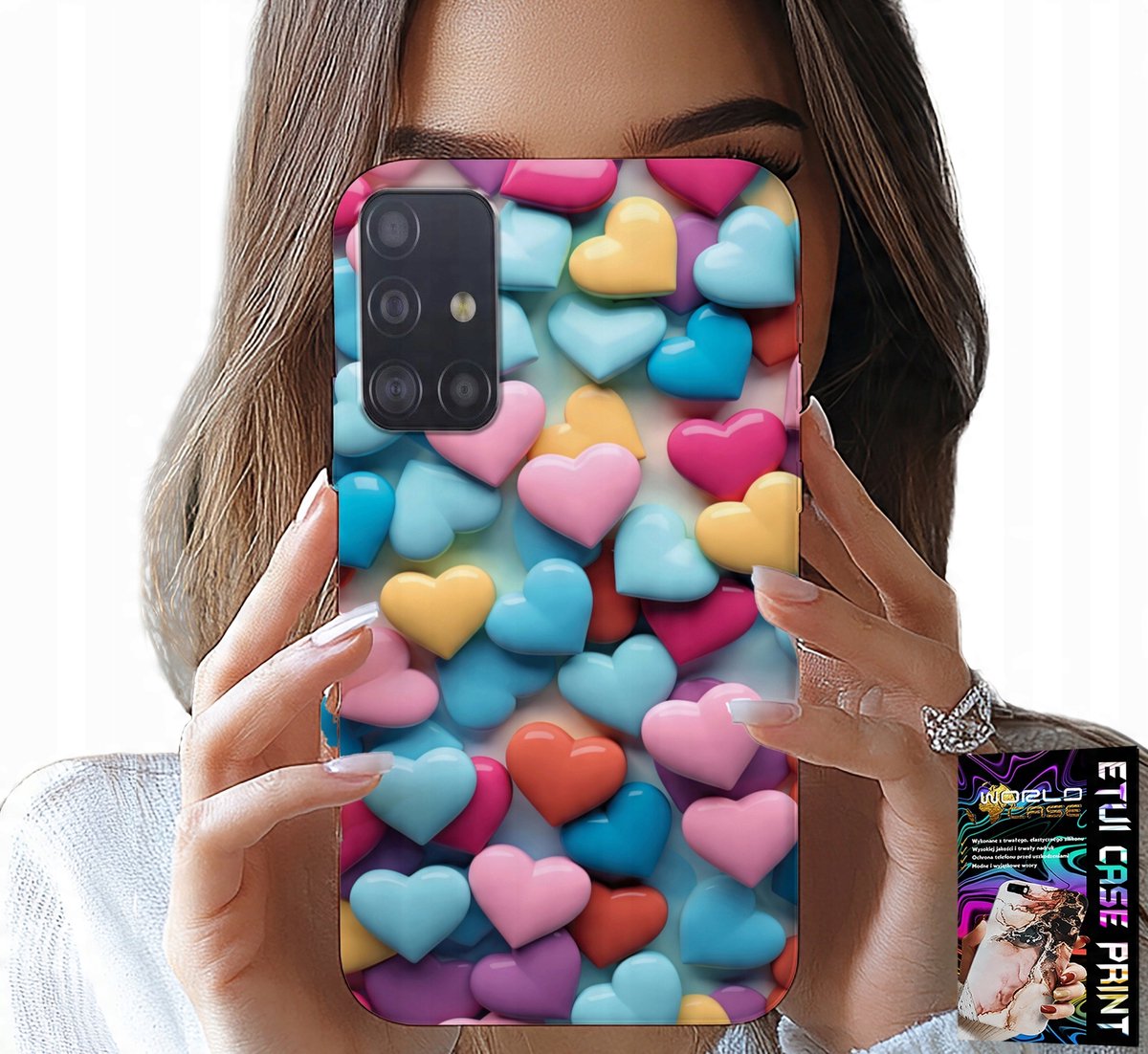 HOESJE VOOR SAMSUNG GALAXY A51 - KLEURRIJKE HARTJES, MOGELIJKHEID TOT PERSONALISATIE