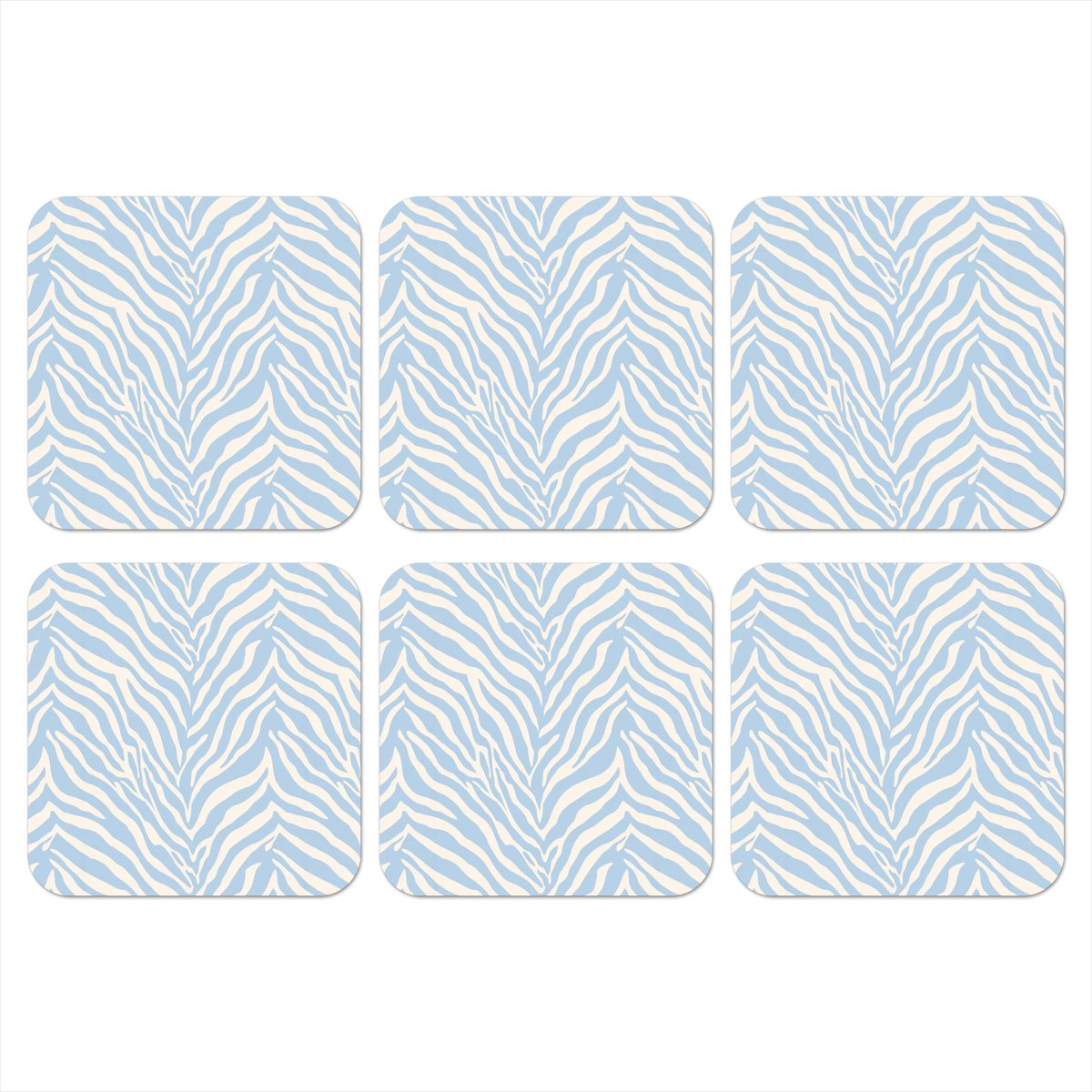 Onderzetters voor glazen - Zebra - Motief - Blauw - Wit - 10x10 cm - Glasonderzetters - 6 stuks