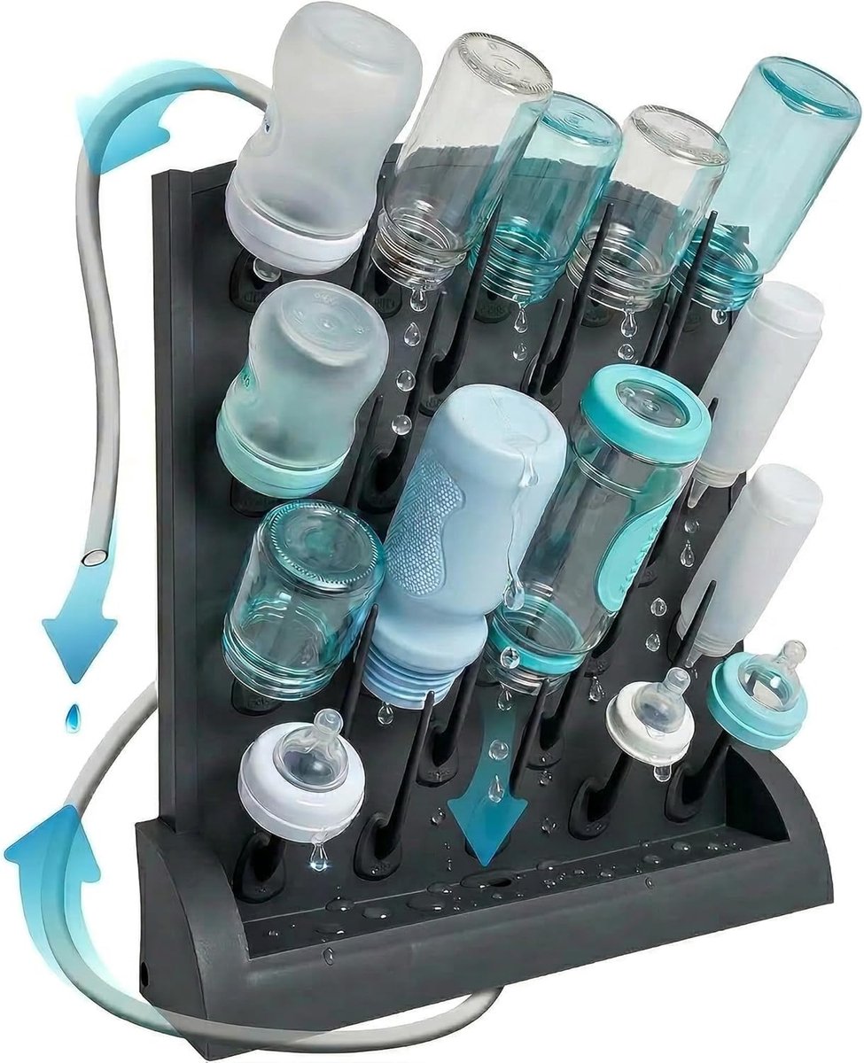 Flessendroogrek - Keukenorganizer - Flessen Drogen - 32-pins Capaciteit - 60x42.5x12 cm - Zwart