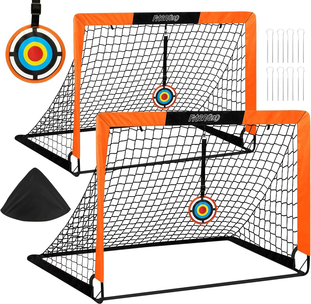 Voetbaldoelen Set - Pop-up Doelen - Buiten Voetballen - Inclusief Doelschijven - 120 x 90 cm - Oranje