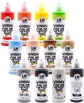 LM-Kreativ Raamverf set - Met Contourkleur - Glasverf voor knutselen - Kleurrijke Dieren - 12 x 80 ml
