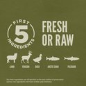 Eerste 5 ingrediënten van Orijen Tundra: lam, hert, eend, arctische char, pilchard.