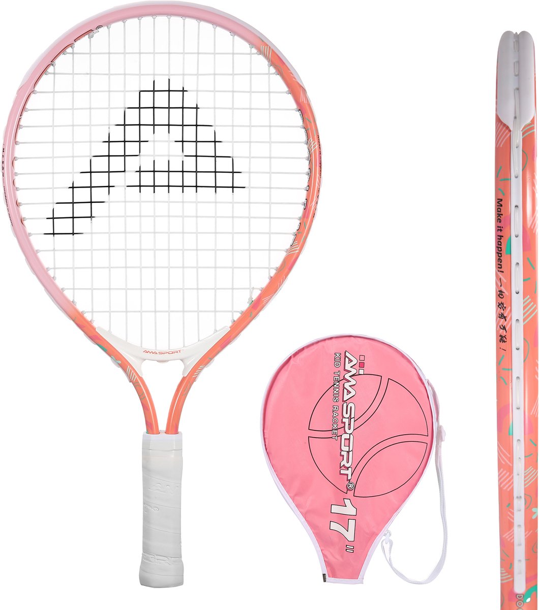 Kinder Tennisracket Roze 17 inch – Lichtgewicht Junior Racket met Tas – Ideaal voor Beginners – AMA Sport