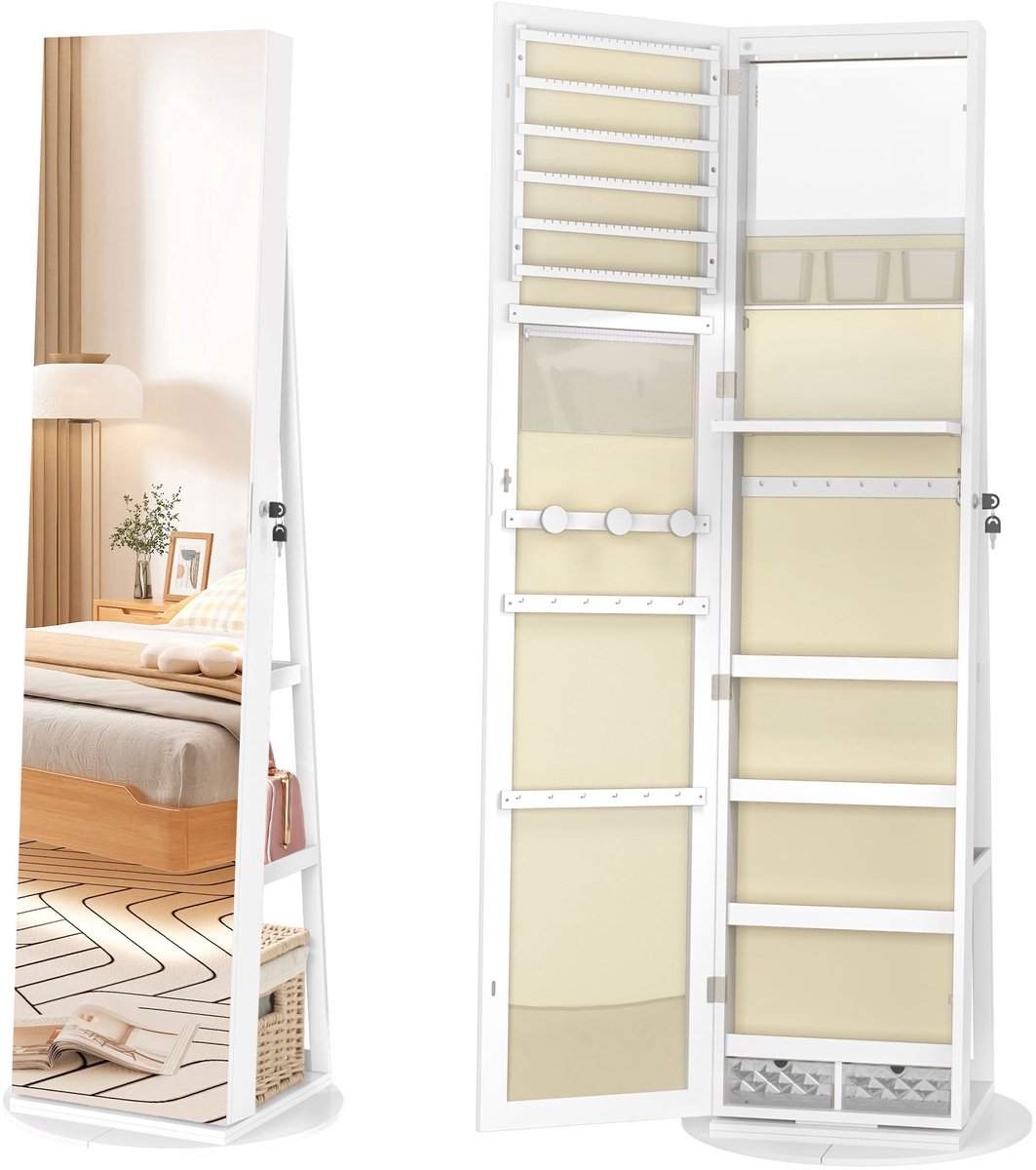 ACXIN Sieradenkast Met Spiegel Sieraden Opberger Make Up Kast Met LED Verlichting Draaibaa