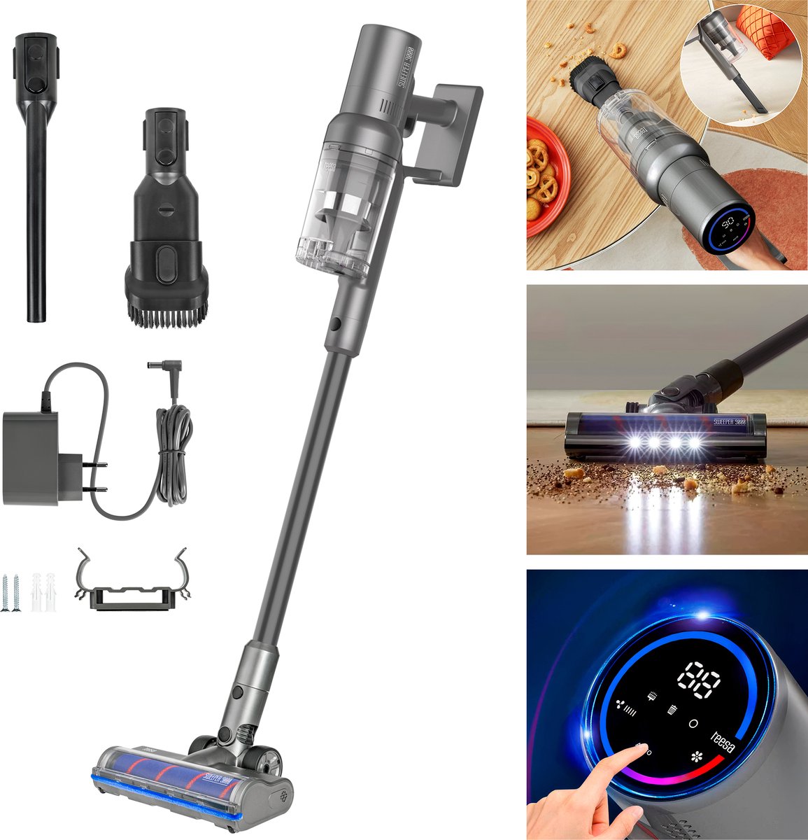 Teesa Sweeper 9000 - Draadloze Stofzuiger - LCD Display - LED Verlichting