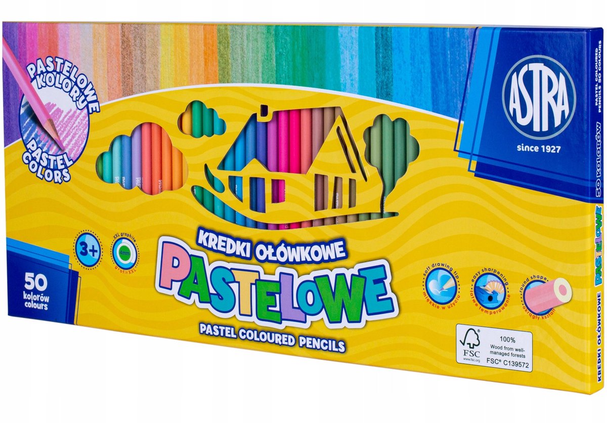 Astra - Pastelkleurige Potloden - Ovaal - 50 Kleuren - FSC Hout