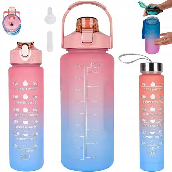 BK - Bidonset 3 in 1 - 2L, 0,8L, 0,3L - Motiverende Maatbeker - Afsluitbaar Deksel — afbeelding 5