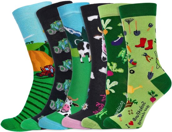 Socks4Fun - 6 Paar - Grappige sokken - Thema Boerderij - Dames & Heren - Katoen - Maat 36-41