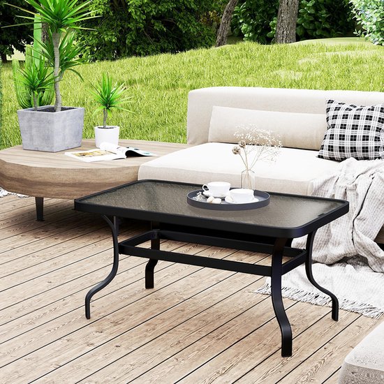 Pugsdrly Bijzettafel van gehard glas, salontafel met golvend design, afgeronde hoeken, balkontafel 95 x 55 cm, zwart