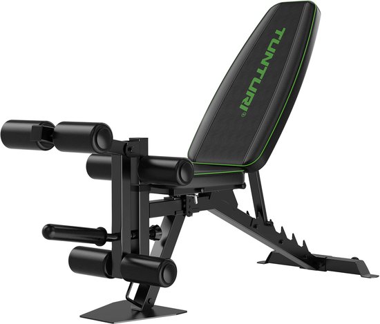 Tunturi UB60 Halterbank Verstelbaar - Fitnessbank belastbaar tot 200kg - Trainingsbank - Buikspierbank & Legextension - Incl. gratis fitness app