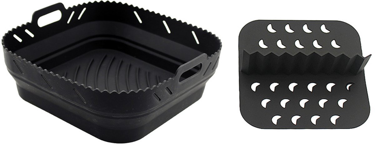 Siliconen airfryer-inzetstuk met tussenschot Geschikt voor Ninja Speedi & COSORI airfryers Herbruikbare accessoires Geschikt voor Instant Vortex & Tefal airfryer (zwart)