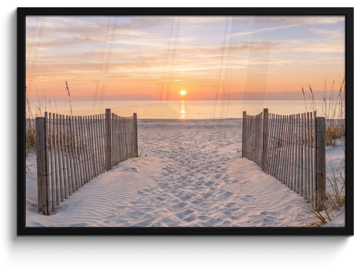 FrameYourWall Poster in lijst - Fotolijst 90x60 cm - Posters - Zonsondergang - Strand - Zand - Posterlijst zwart - Decoratie - Wanddecoratie woonkamer - Muurdecoratie slaapkamer