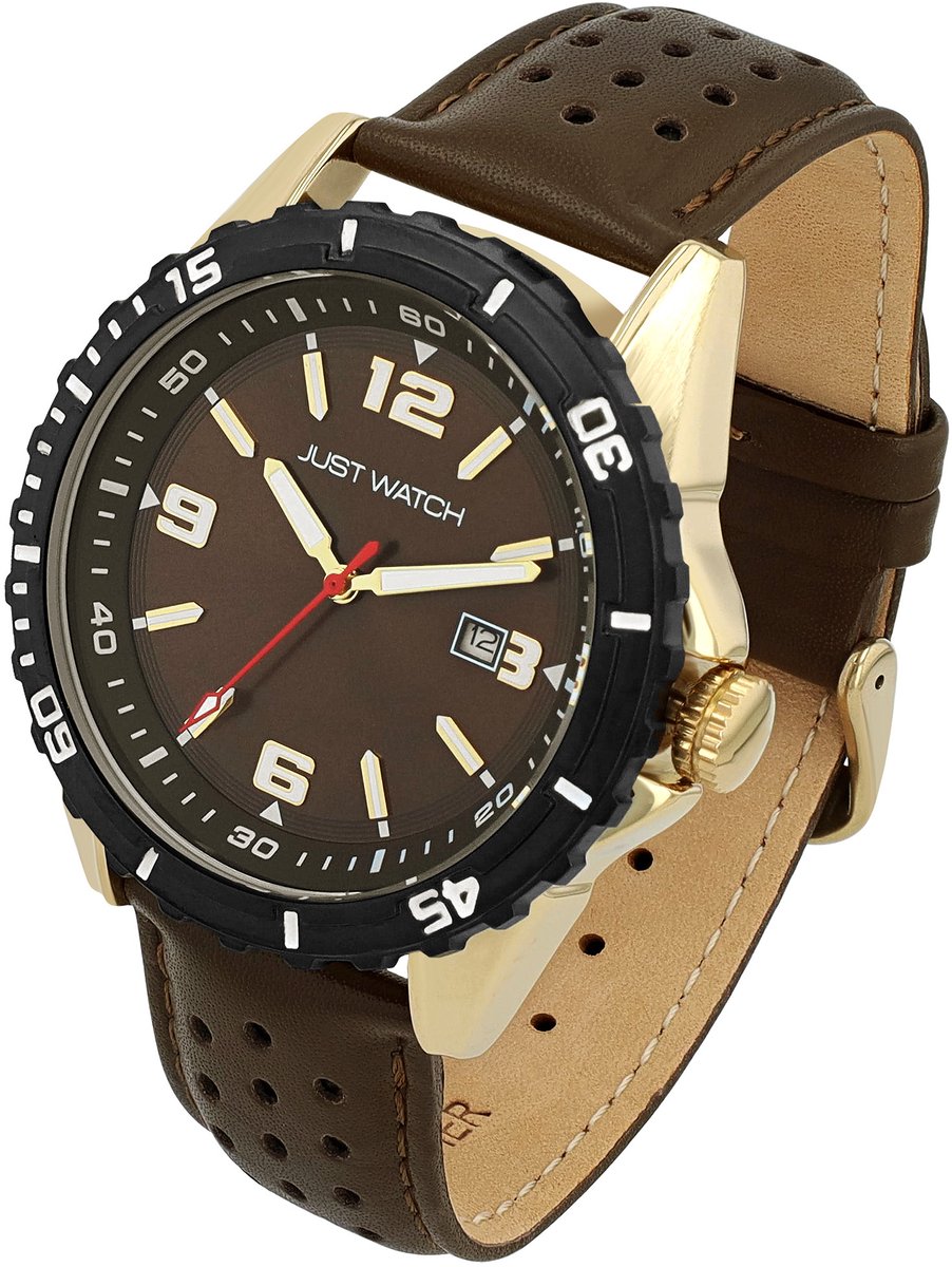 JUST WATCH Herenhorloge van echt leer JW20191 met echte leren band, 5ATM, sportief