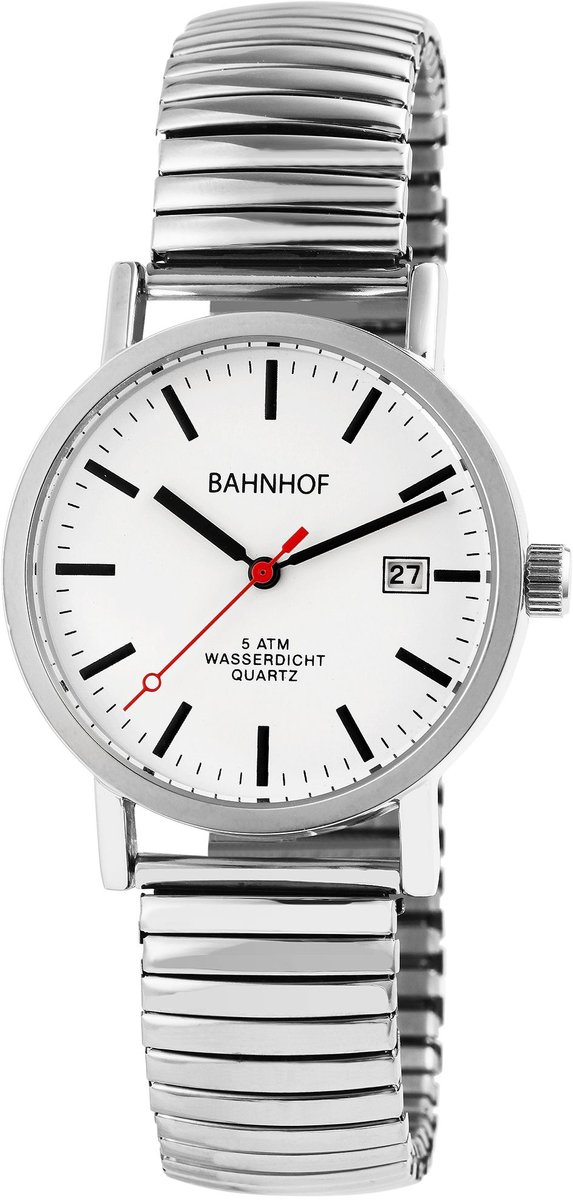 Bahnhof herenhorloge roestvrij staal zilverkleurig, datumaanduiding