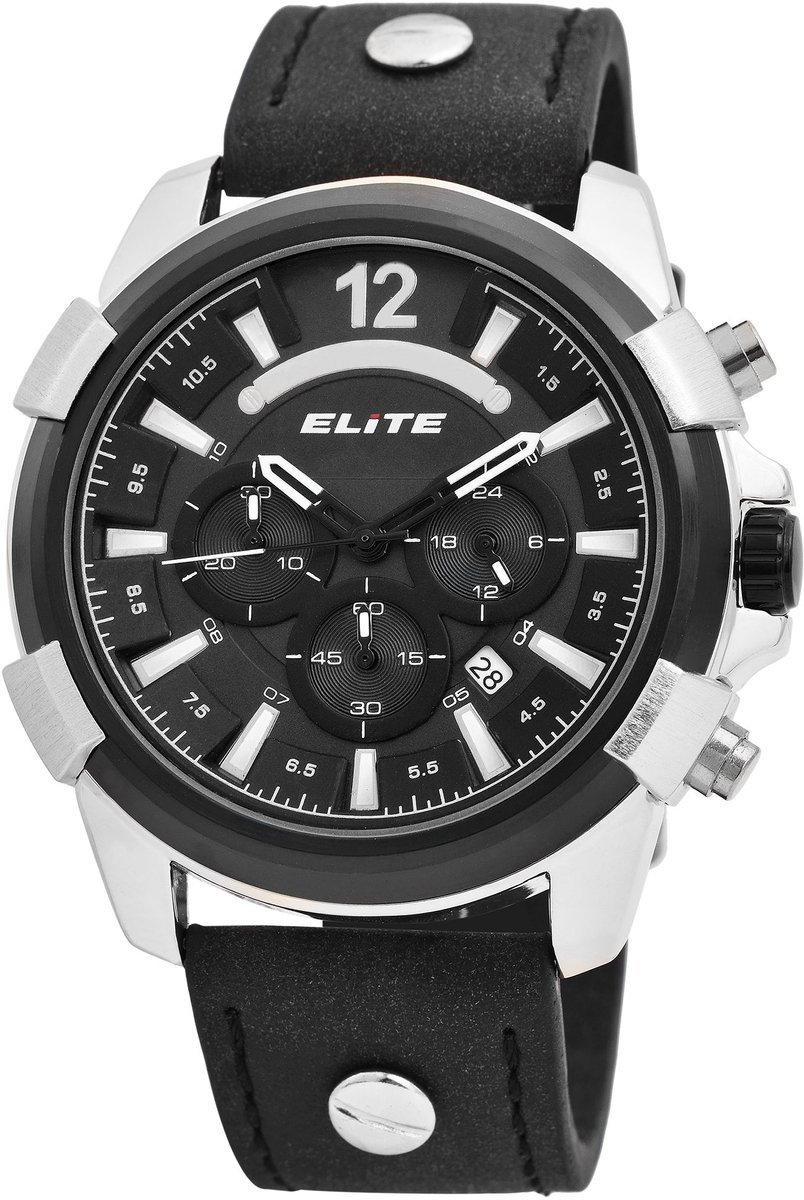Elite Herenhorloge van imitatieleer EL0005 Elite Heren Chronograaf met imitatieleren band, 3ATM