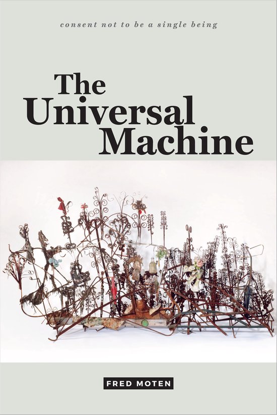 Boekomslag van 'The Universal Machine' met een gedetailleerd, grillig metalen kunstwerk.
