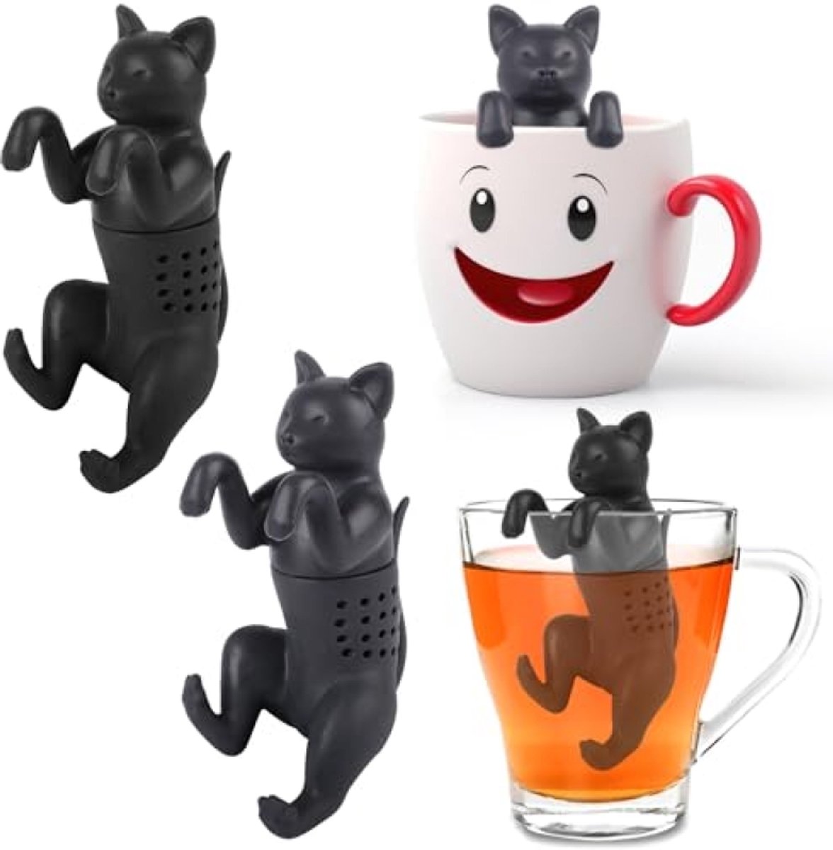 ST TRADİNG Set van 2 siliconen thee-infusers - Leuke kattenvorm voor kop en pot