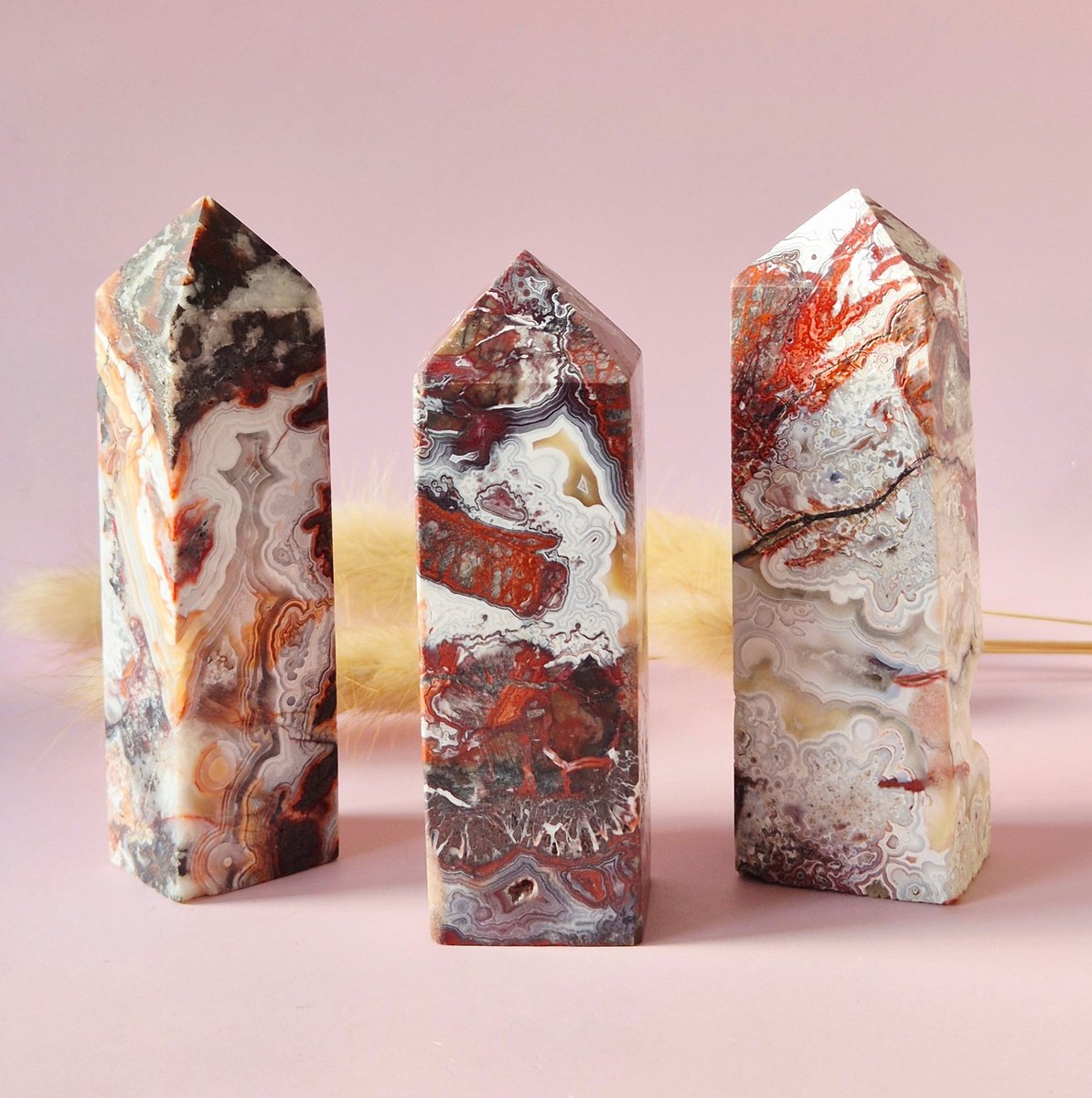 Moonlight Gemstones Edelsteen Mexicaanse Agaat Toren (8–10 cm) – Aarding, rust & kleurrijke balans