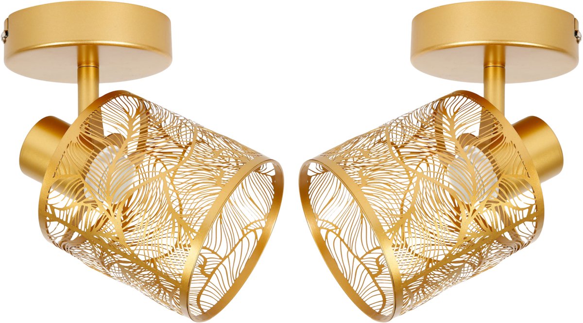 Ostaria Plafond lamp Calathea - 2x - goud - metaal - bewerkt - E27 - interieur decoratie - binnen