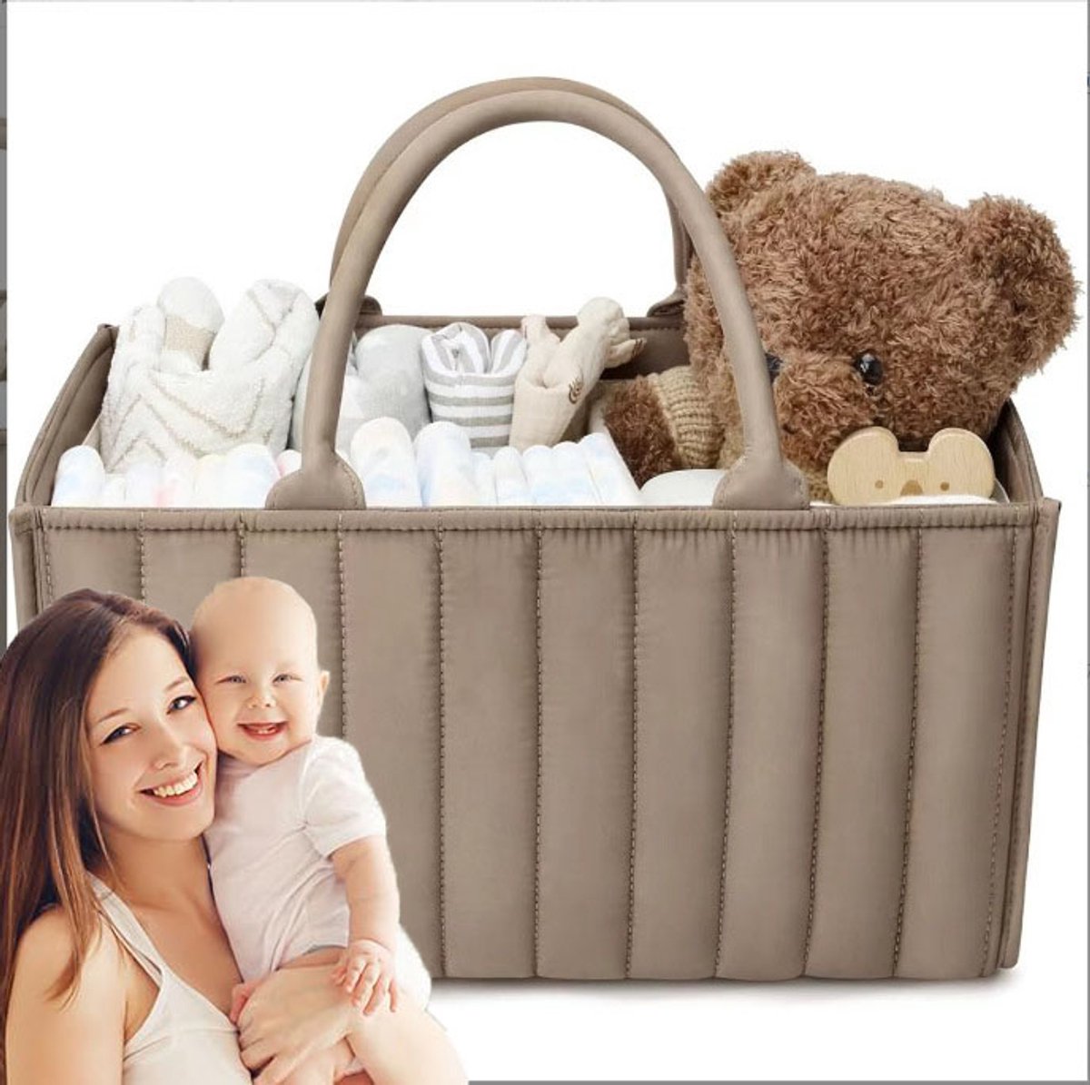 Luiertas Organizer, Stijlvolle Opbergmand voor Nieuweboren Essentiële Zaken & Luierstation, Baby Shower Cadeau & Must-Have