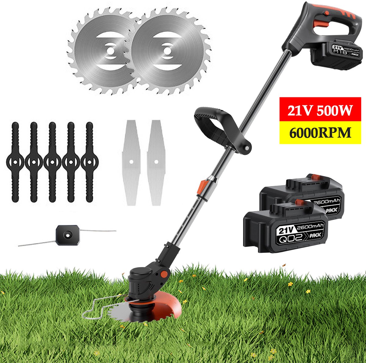 Grasmaaier - 500W - Draadloos - 6000PRM - Verstelbaar