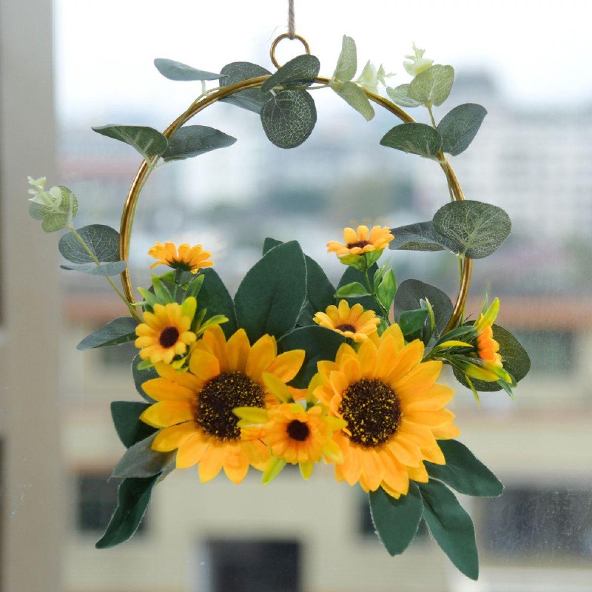 TuseRxln Sunflower Muurdecoratie - Metalen Wandversiering - 30x30 cm - Voor Woonkamer Slaapkamer Voordeur - Geel