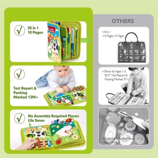 20-in-1 Rustig Boek, Montessori Speelgoed voor Peuters, Boerderijdieren Verhaal Druk Boek, Fijne Motoriek Peuterspeelgoed, Verjaardagscadeaus Kerstcadeaus voor 1-4 Jaar Meisjes Jongens van Merkloos — afbeelding 4