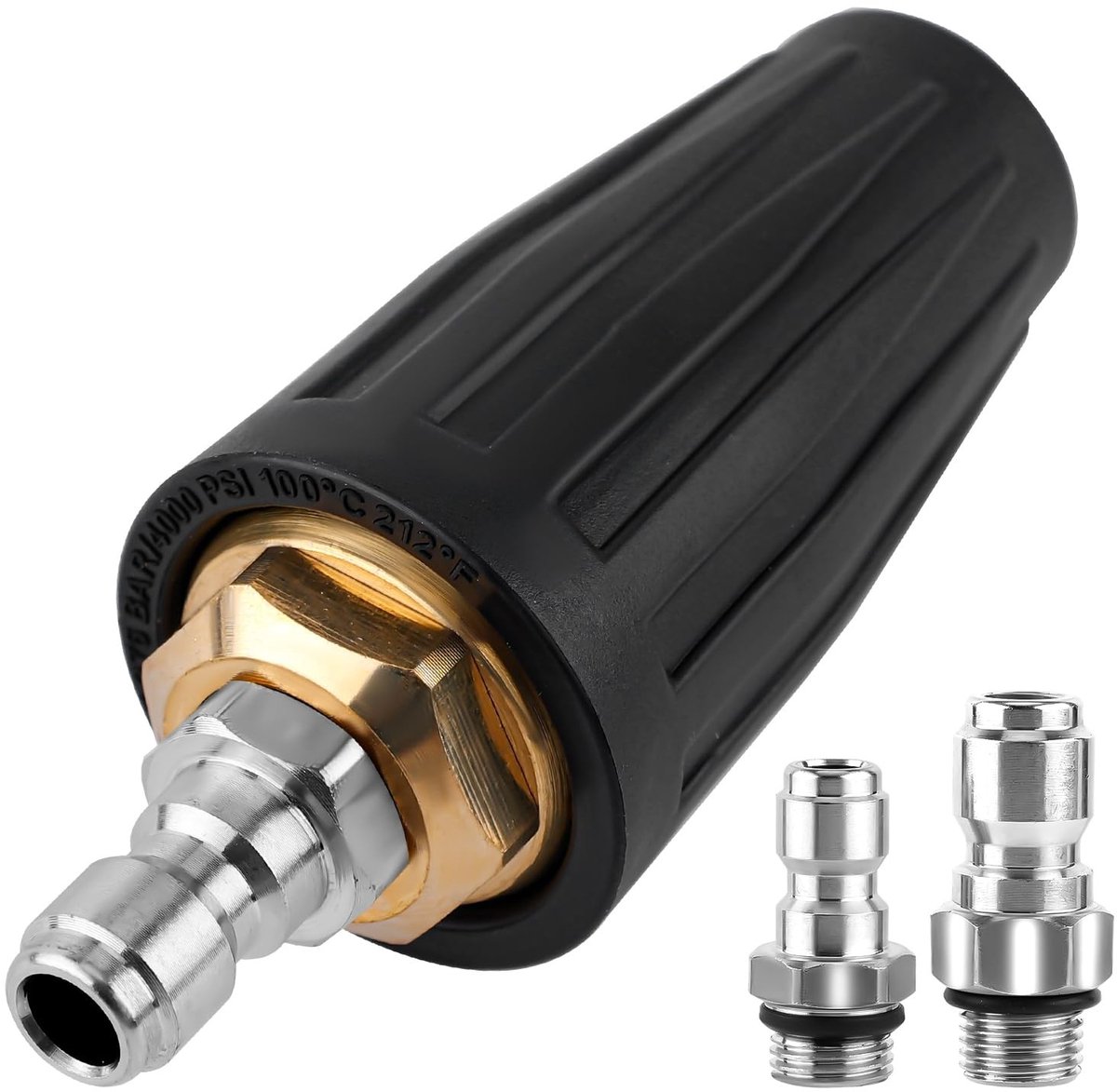 Turbo Nozzle voor Hogedrukreinigers - 5000 PSI, 360° Rotatie, Snelle Verbinding, Roestvrij Staal, Geschikt voor Carwash en Buitenreiniging