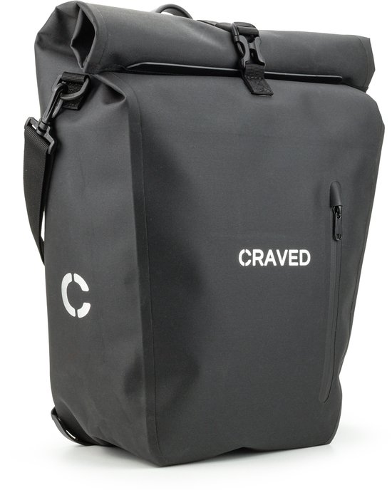 Craved Enkele Fietstas Linea - 28L - Geschikt voor E-Bikes - Zwart - 100% Waterdicht - Met schouderband van Craved — afbeelding 2