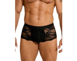 Zeloria Heren Kant Boxer – Transparante Erotische Lace Boxershort – Zwart – M – Stretch & Comfort