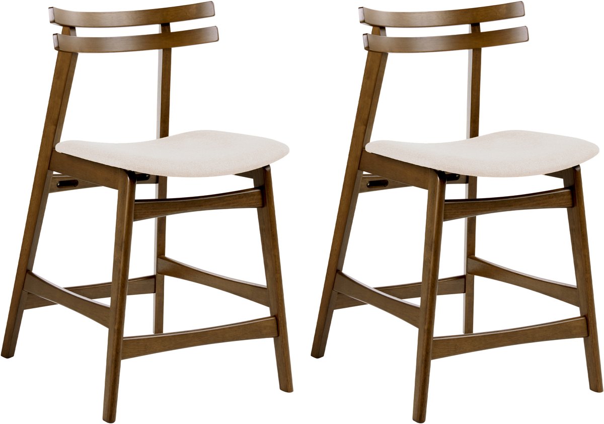 Beliani CYNTHIANA - Barstoel set van 2 - Bruin/Gebroken wit - Rubberhout
