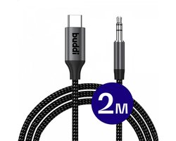 Buddi Flex - Aux naar USB-C Kabel - Audio Kabel met DAC Chip - Gevlochten Nylon - USB-C naar Aux - Jack naar USB-C - Geschikt voor o.a Samsung & iPhone (15 of nieuwer) - Auto - 2M -2 Meter - Zwart