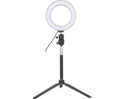 Ringlamp voor Telefoon met Statief – Dimbare LED Ringlamp met USB-voeding – 3 Lichtstanden – 16 cm – Voor Livestream, Video & TikTok