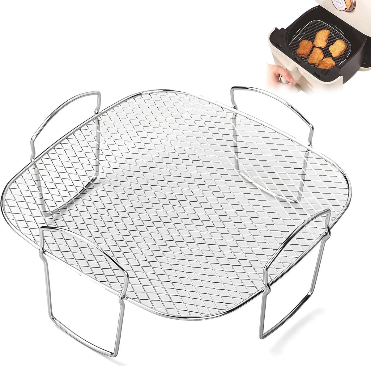 Airfryer rooster, accessoire geschikt voor het grillen van de airfryer, gemaakt van 304 roestvrij staal, geschikt voor grillen en stomen.