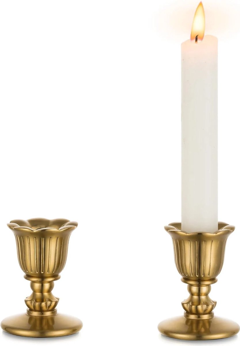 Vintage Kaarsenhouder - Set van 2 - Messing - Kleine Stick Kaarsenhouders - Goud voor Retro Antiek Tafeldecoratie - Bruiloft - Woonkamer - Kerstfeest - Adventskrans Decoratie – foto 8
