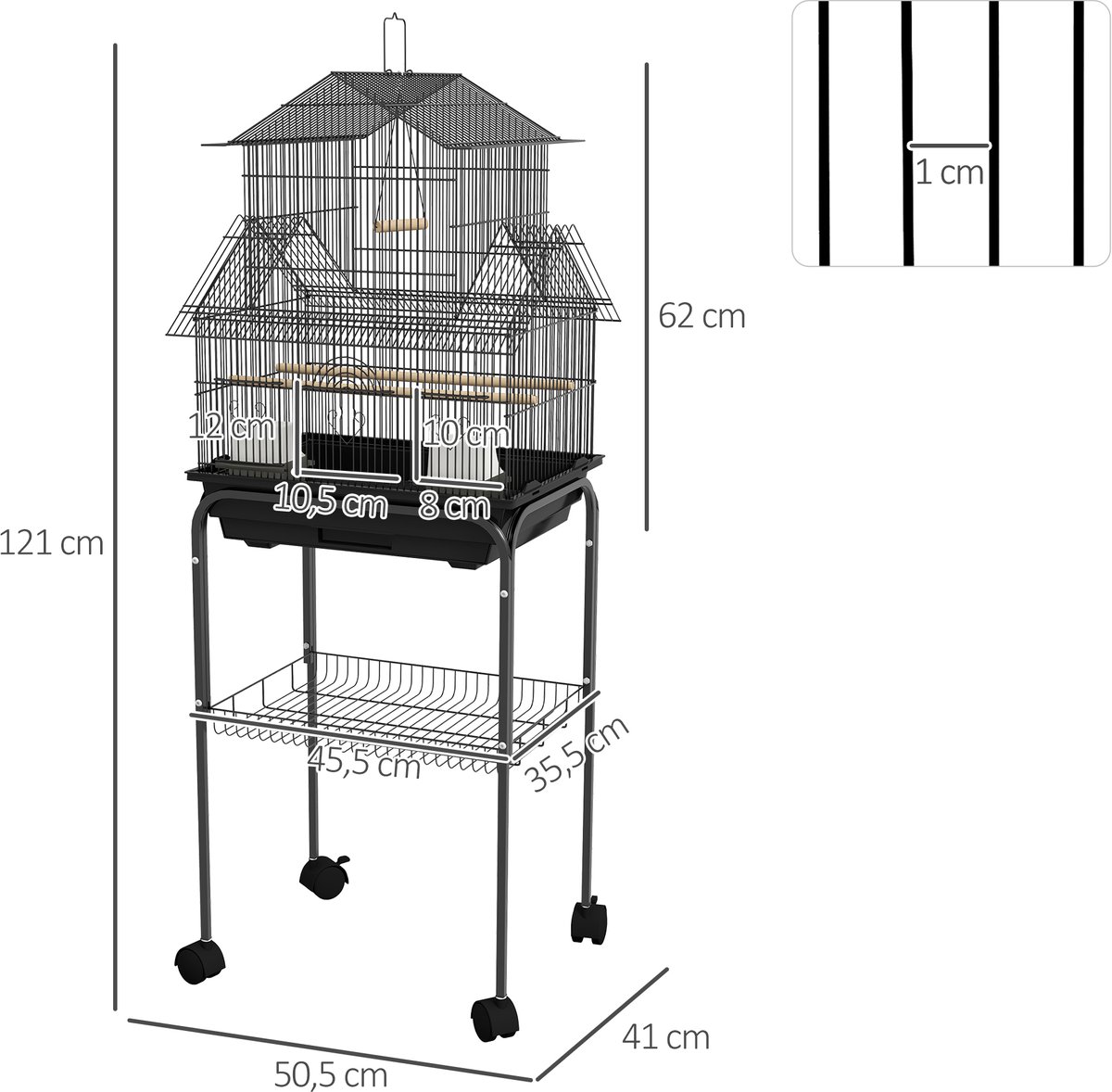 PawHut Vogelkooi - Staal - 50,5x41x121cm - Zwart thumbnail 5