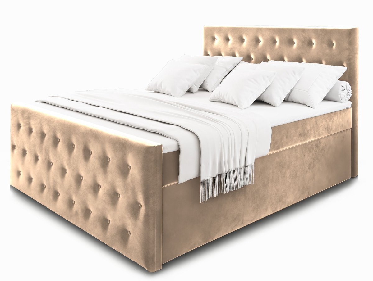 Boxspring FONDI 180x200 cm met matras en topper, bedkasten - Beige