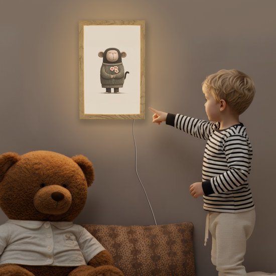 Nachtlampje 20x30 cm - Kinder lamp - Aap - Roze bloemen - Speels - Tafellamp kinderkamer - Slaapkamer lamp - Bedlamp kinderen - Kinderlampje stopcontact - Wandlamp babykamer - Nachtlampjes van Merkloos — afbeelding 5