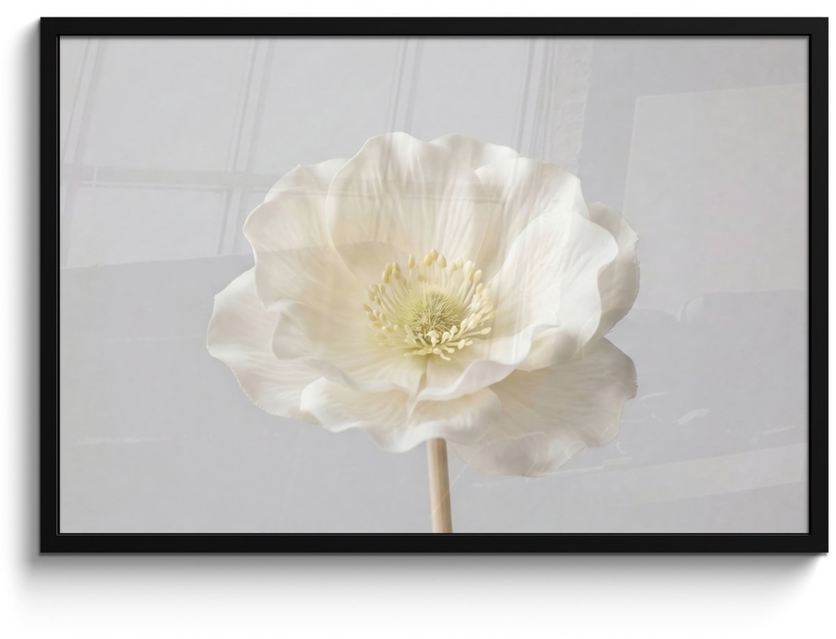 FrameYourWall Poster in lijst - Fotolijst 90x60 cm - Posters - Bloem - Minimalistisch -Wit - Posterlijst zwart - Decoratie - Wanddecoratie woonkamer - Muurdecoratie slaapkamer
