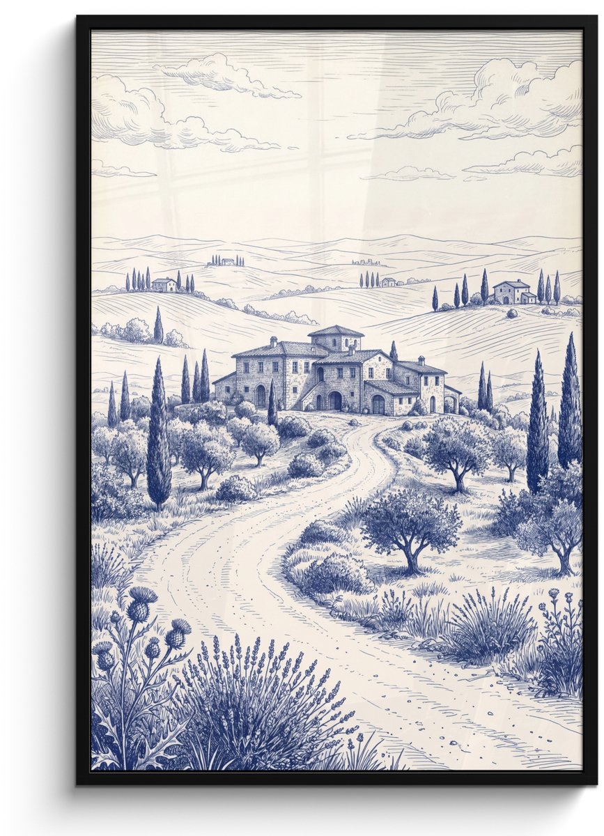 FrameYourWall Poster in lijst - Fotolijst 80x120 cm - Posters - Rustiek - Landgoed - Blauw - Posterlijst zwart - Decoratie - Wanddecoratie woonkamer - Muurdecoratie slaapkamer