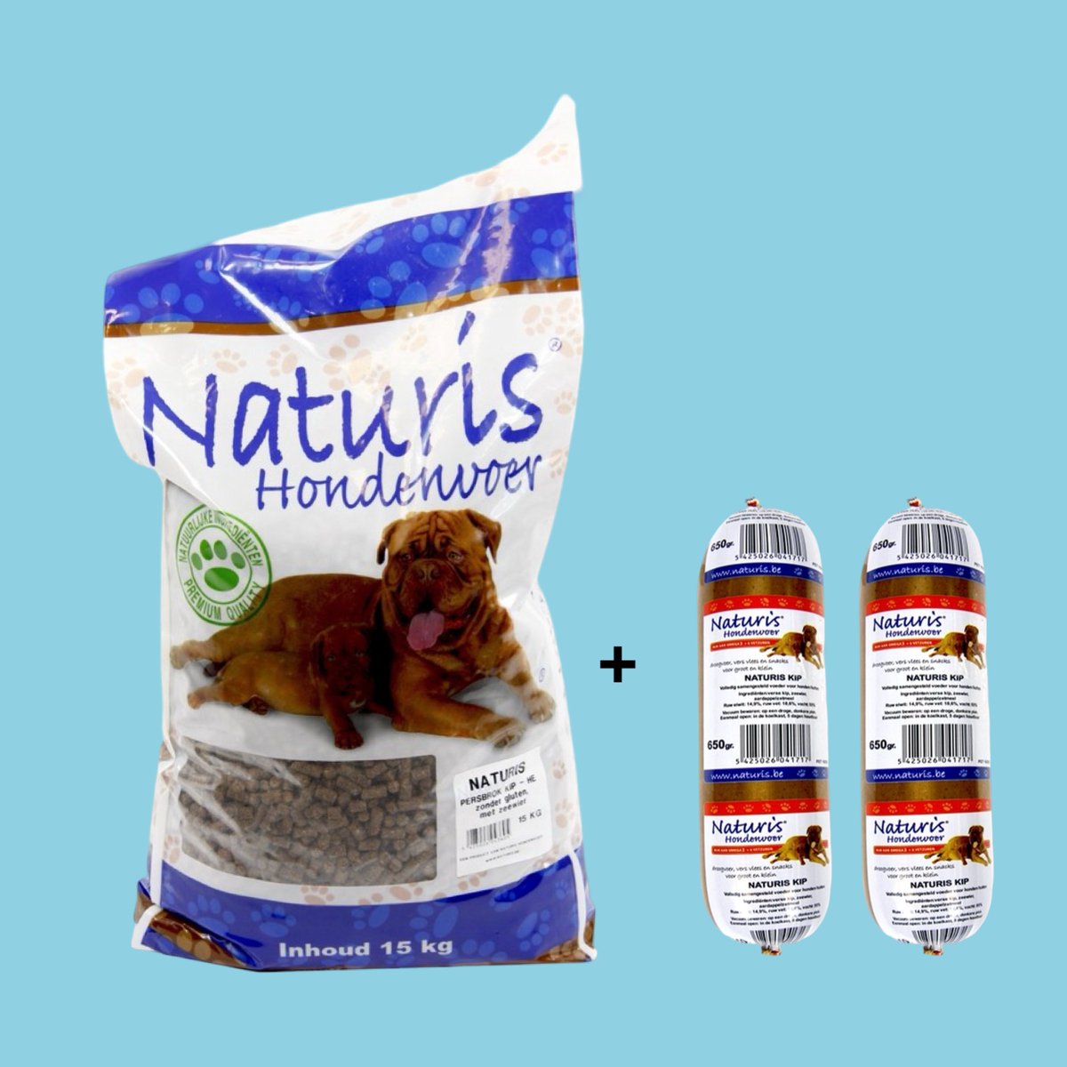 Naturis Combideal Naturis - Naturis Brok Geperst Eend (15 KG) + Houdbaar Kip (2x 650 GRAM)