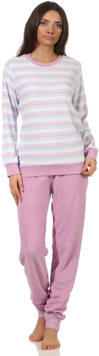 Normann Damesbadstofpyjama met manchetpyjama in een stijlvolle streeplook - 202 201 13 362 lila