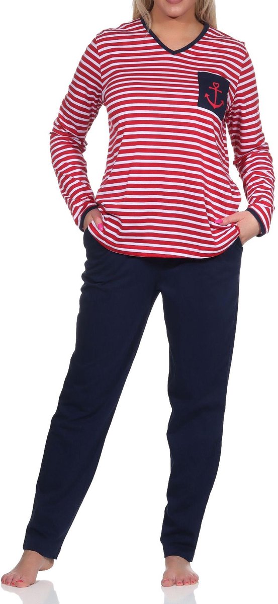 Normann Damespyjama in maritieme streeplook en anker als motief - ook in oversized rot