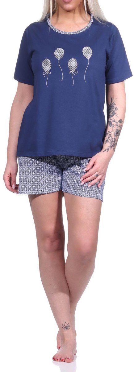 Normann Dames shorty, korte pyjama met ballonmotief en minimale opdruk - 123 205 10 150 marine