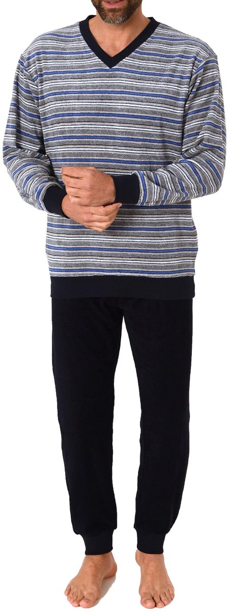Heren badstof pyjama met manchetten - gestreepte look - 212 101 13 762